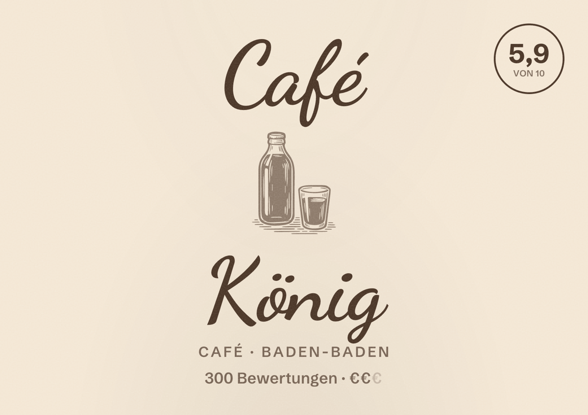 Illustriertes Poster von Café König, Café in Baden-Baden: Bewertung 5,9 von 10 aus 300 Bewertungen, Preisniveau €€