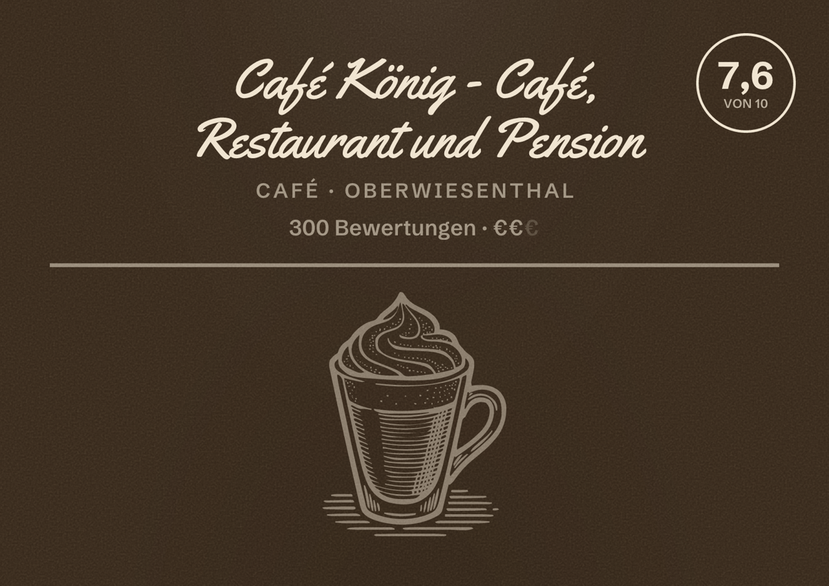 Illustriertes Poster von Café König - Café, Restaurant und Pension, Café in Oberwiesenthal: Bewertung 7,6 von 10 aus 300 Bewertungen, Preisniveau €€