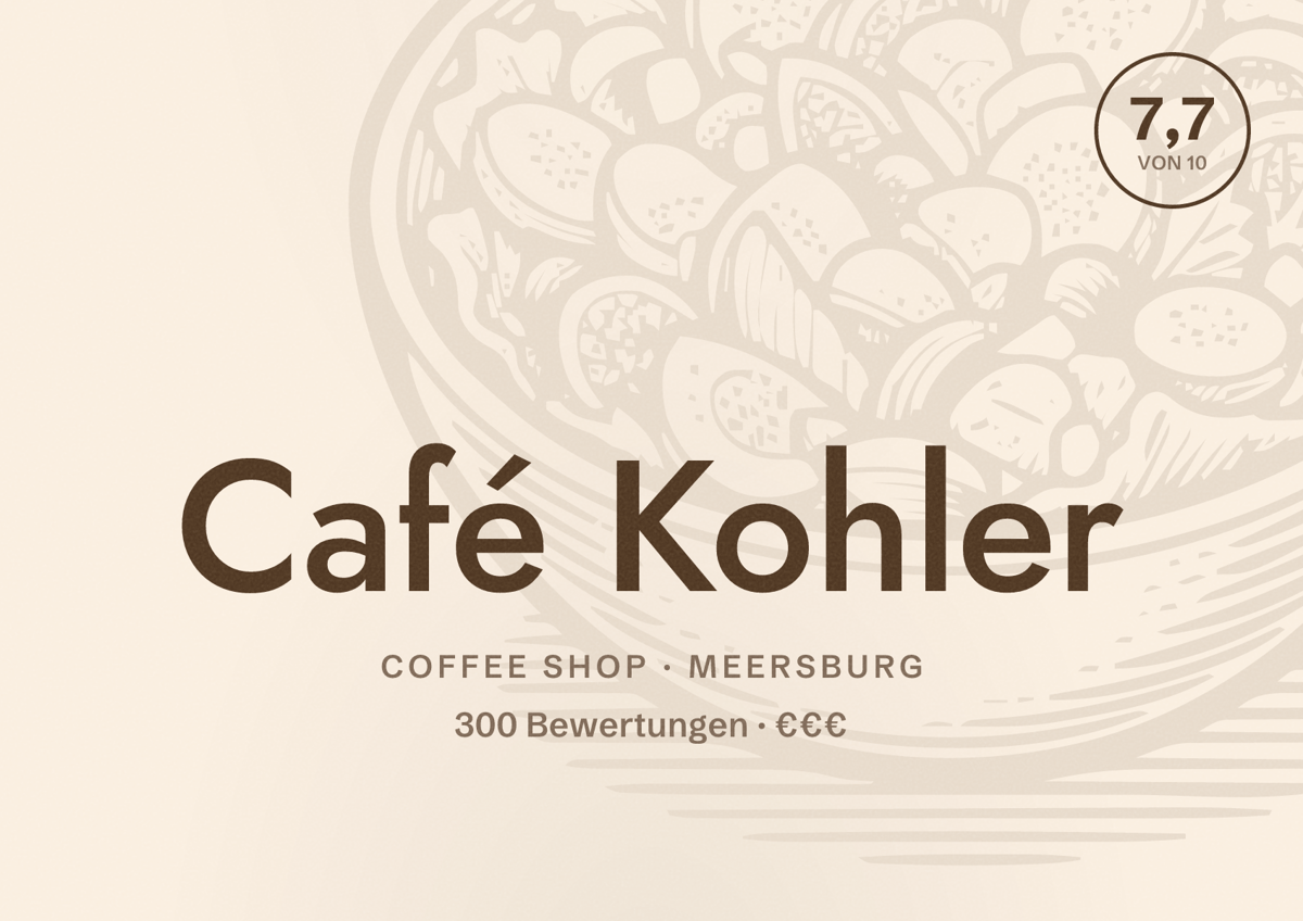 Illustriertes Poster von Café Kohler, Coffee Shop in Meersburg: Bewertung 7,7 von 10 aus 300 Bewertungen, Preisniveau €€€