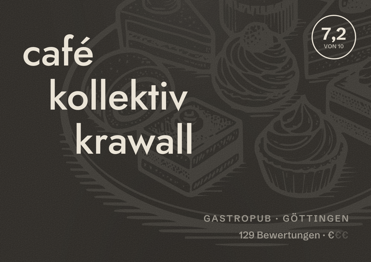 Illustriertes Poster von café kollektiv krawall, Gastropub in Göttingen: Bewertung 7,2 von 10 aus 129 Bewertungen, Preisniveau €