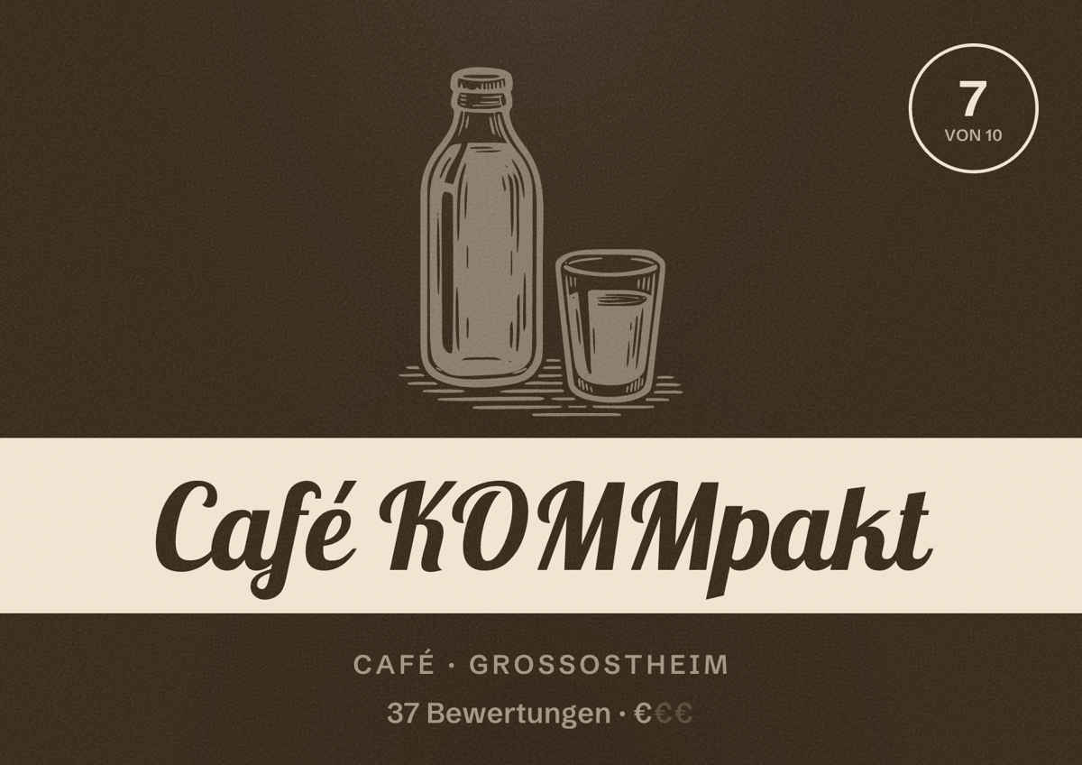 Illustriertes Poster von Café KOMMpakt, Café in Großostheim: Bewertung 7 von 10 aus 37 Bewertungen, Preisniveau €