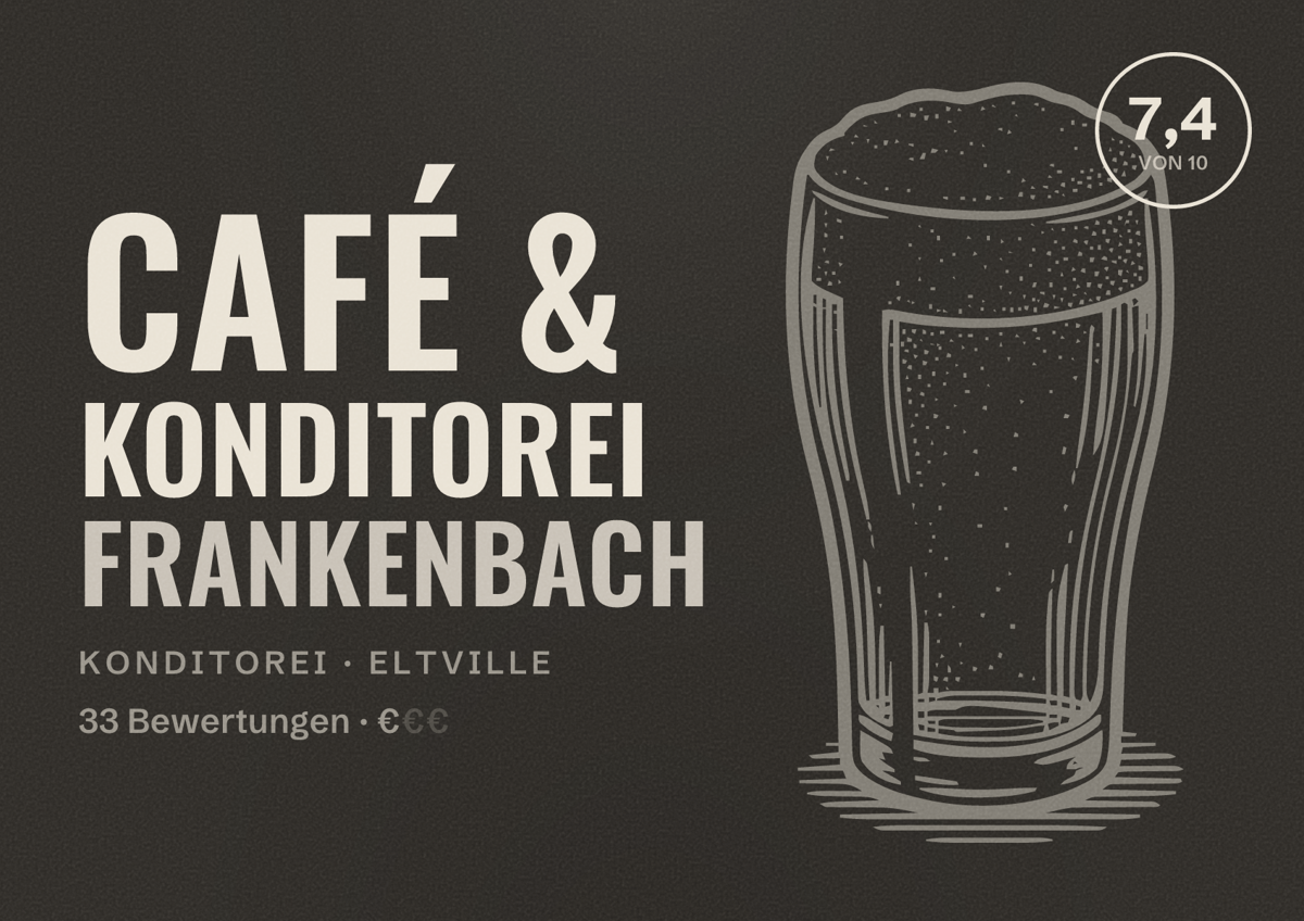 Illustriertes Poster von Café & Konditorei Frankenbach, Konditorei in Eltville: Bewertung 7,4 von 10 aus 33 Bewertungen, Preisniveau €