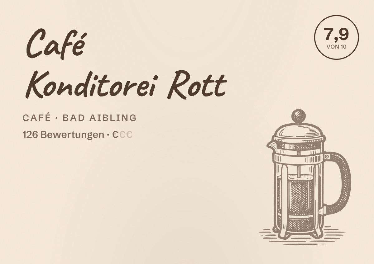 Illustriertes Poster von Café Konditorei Rott, Café in Bad Aibling: Bewertung 7,9 von 10 aus 126 Bewertungen, Preisniveau €