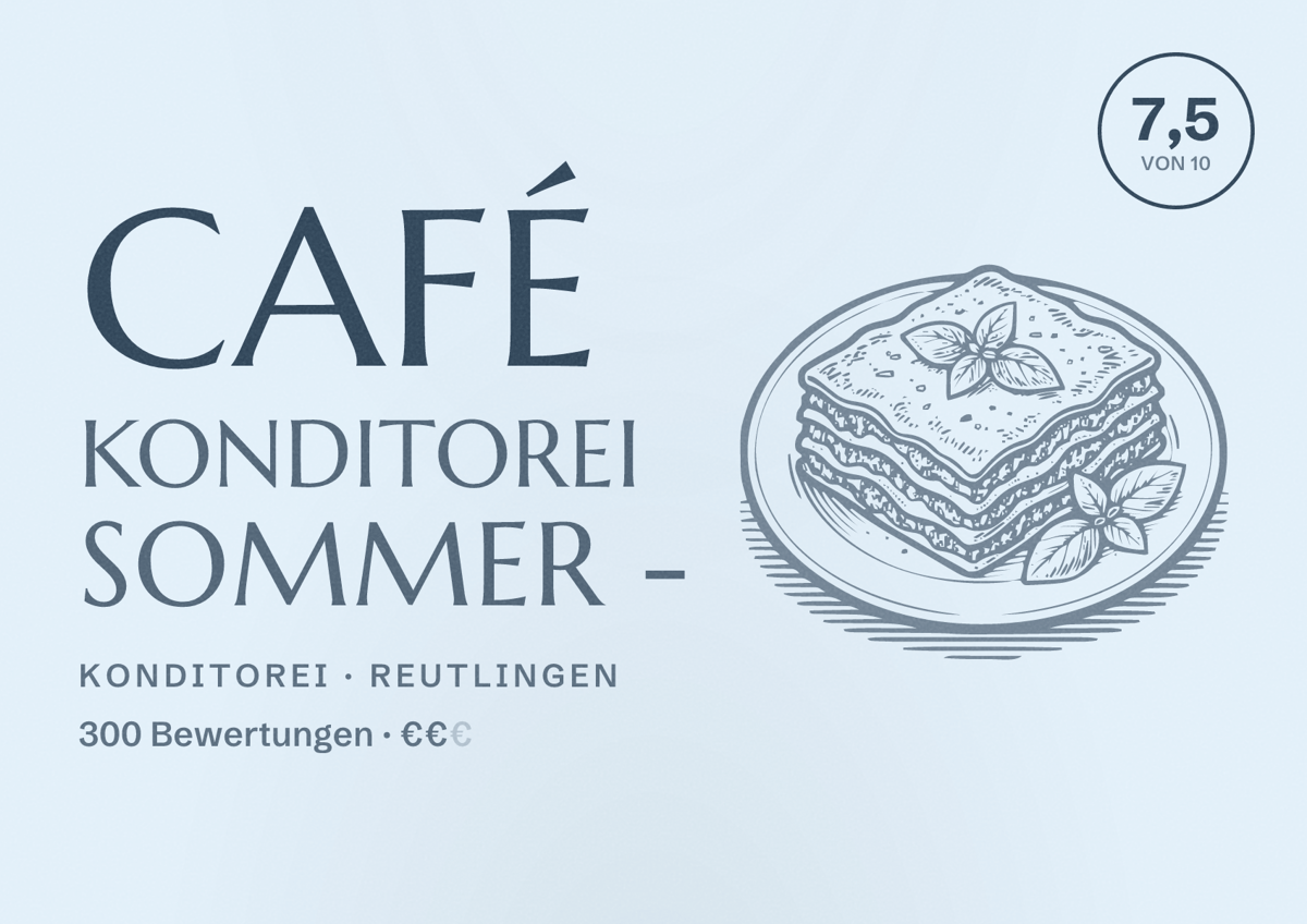 Illustriertes Poster von Café Konditorei Sommer -, Konditorei in Reutlingen: Bewertung 7,5 von 10 aus 300 Bewertungen, Preisniveau €€