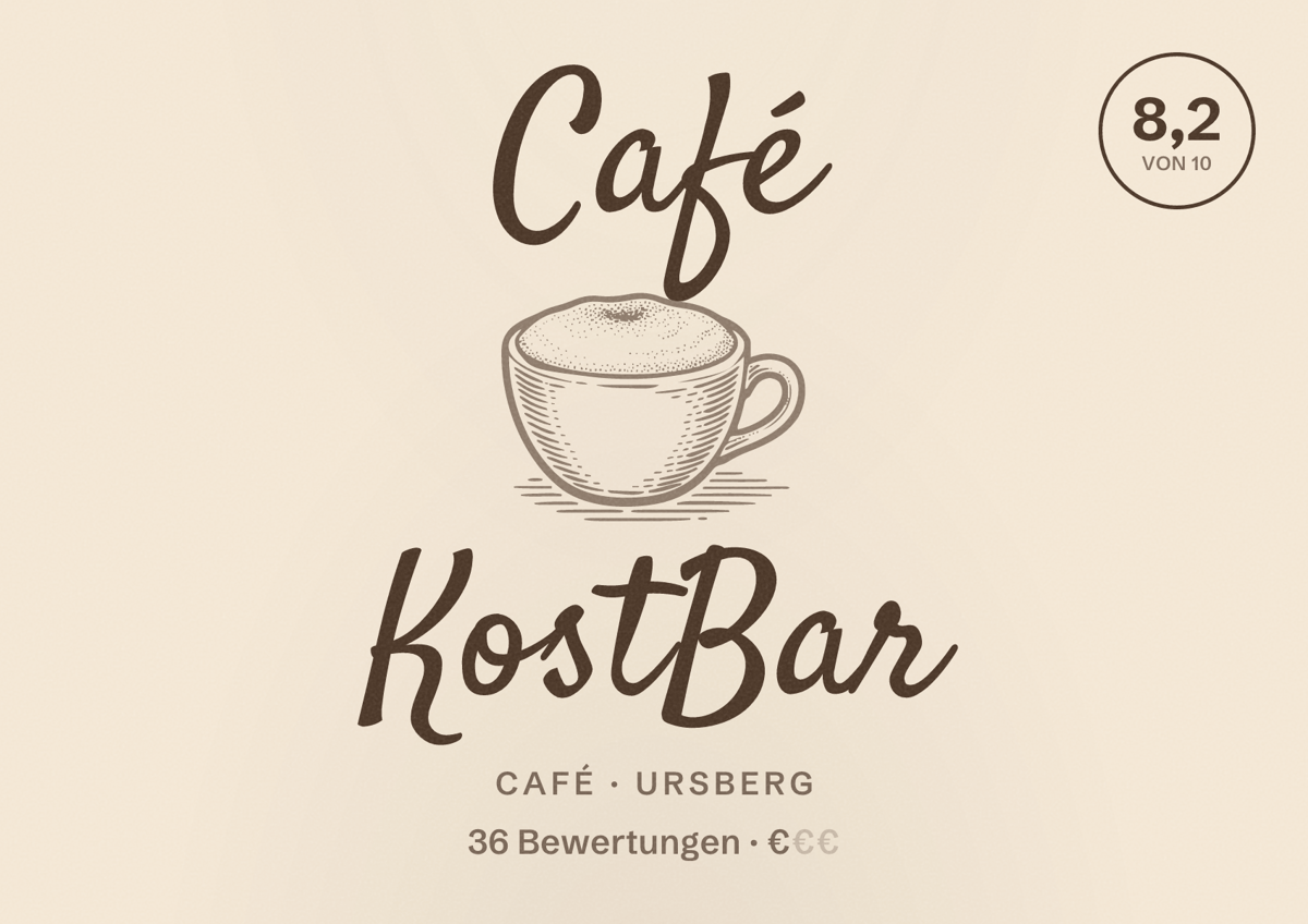 Illustriertes Poster von Café KostBar, Café in Ursberg: Bewertung 8,2 von 10 aus 36 Bewertungen, Preisniveau €