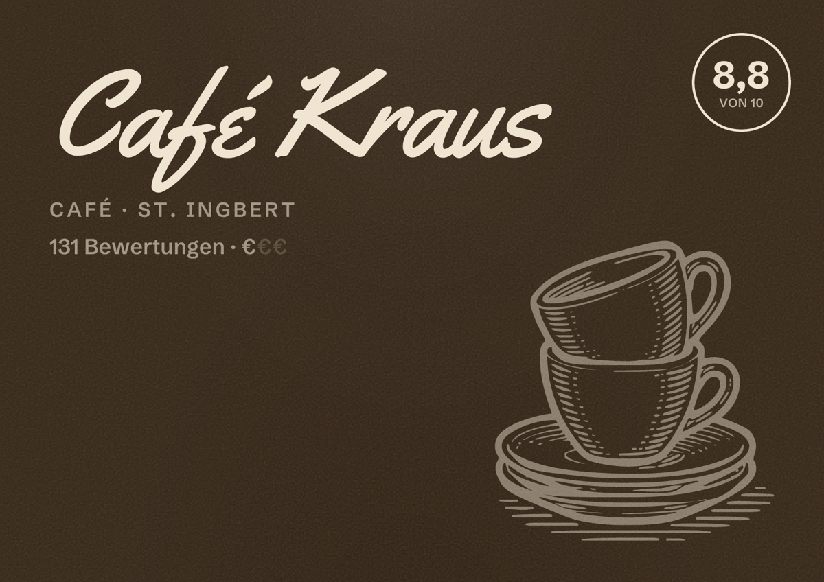 Illustriertes Poster von Café Kraus, Café in St. Ingbert: Bewertung 8,8 von 10 aus 131 Bewertungen, Preisniveau €