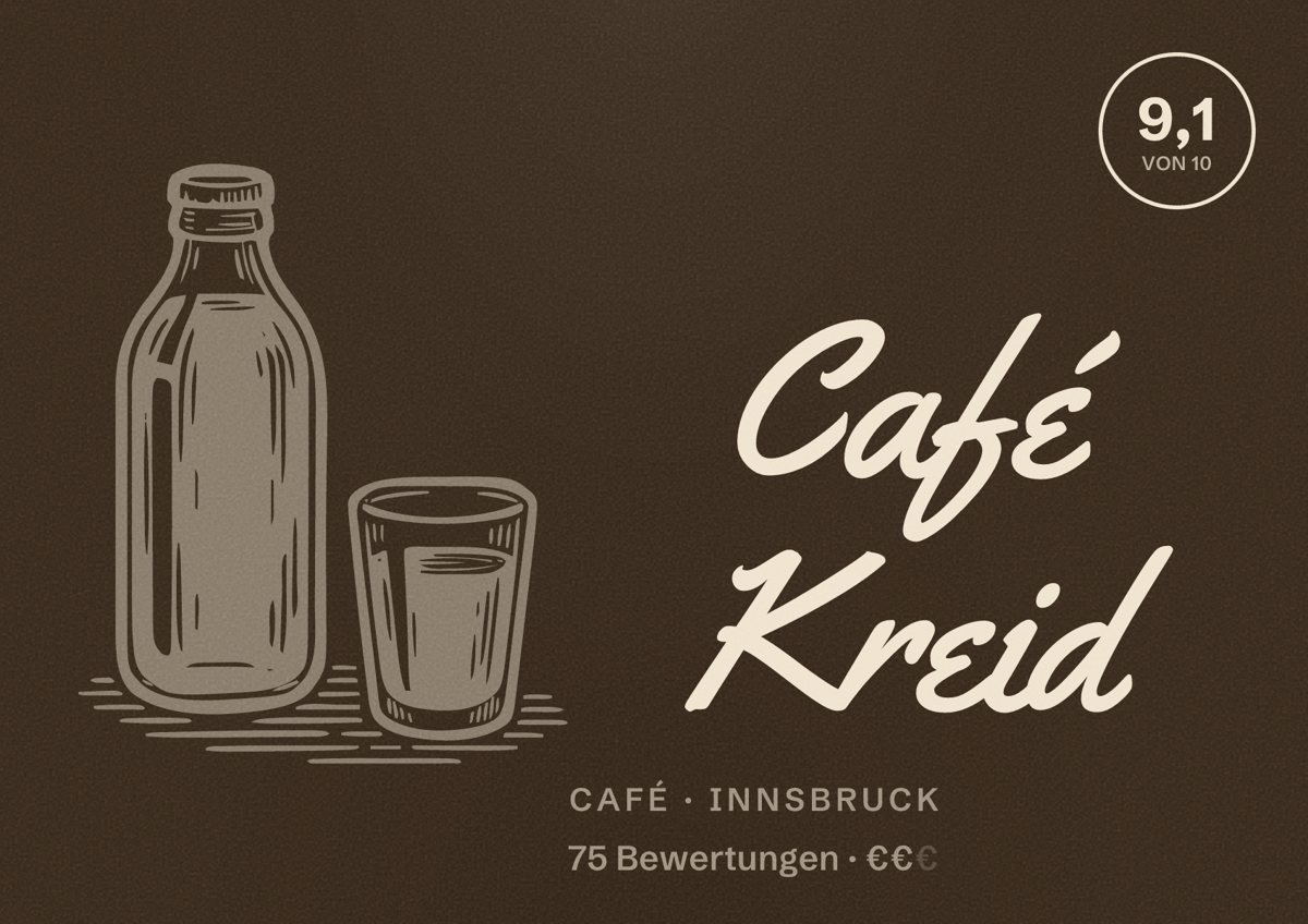 Illustriertes Poster von Café Kreid, Café in Innsbruck: Bewertung 9,1 von 10 aus 75 Bewertungen, Preisniveau €€