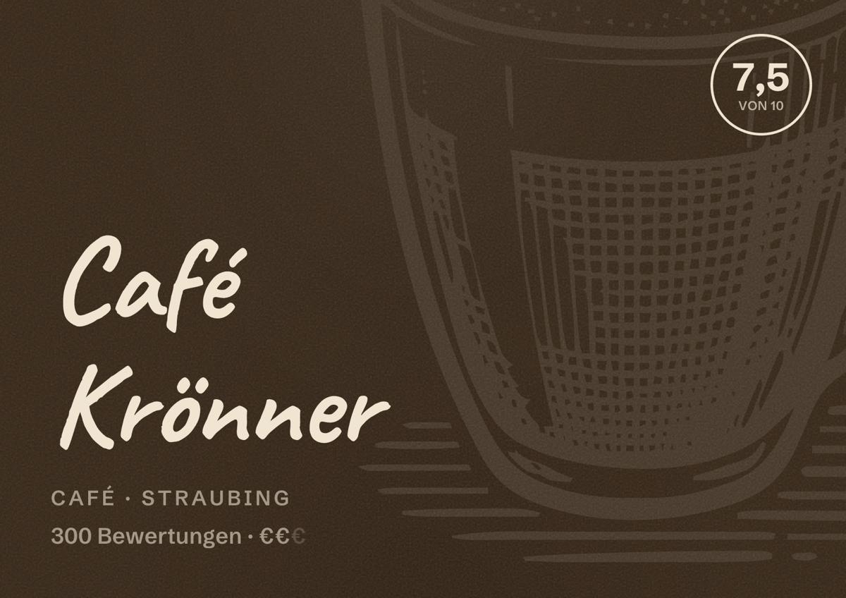 Illustriertes Poster von Café Krönner, Café in Straubing: Bewertung 7,5 von 10 aus 300 Bewertungen, Preisniveau €€