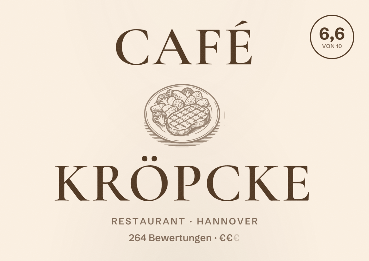 Illustriertes Poster von Café Kröpcke, Restaurant in Hannover: Bewertung 6,6 von 10 aus 264 Bewertungen, Preisniveau €€