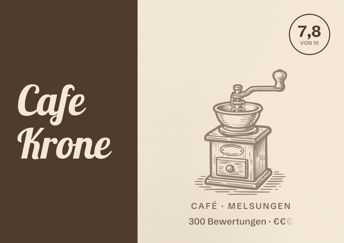 Illustriertes Poster von Cafe Krone, Café in Melsungen: Bewertung 7,8 von 10 aus 300 Bewertungen, Preisniveau €€
