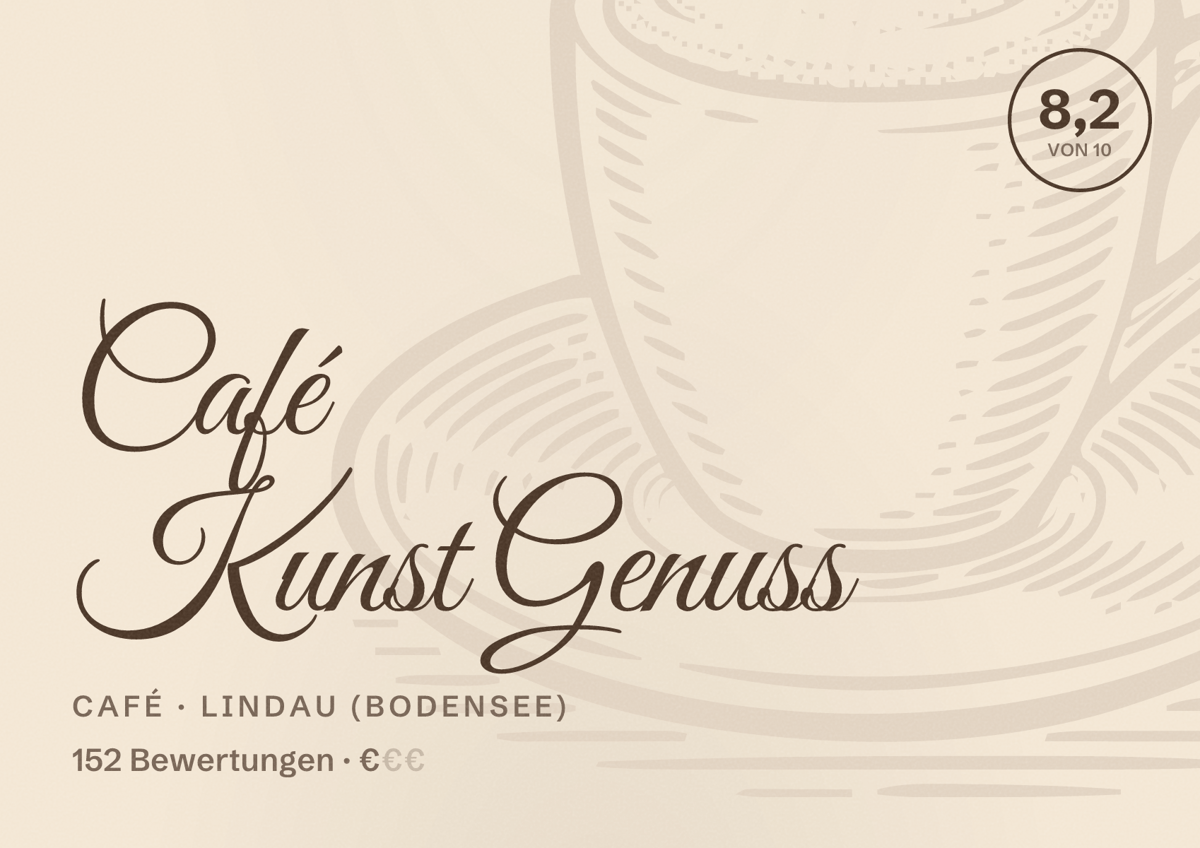 Illustriertes Poster von Café Kunst Genuss, Café in Lindau (Bodensee): Bewertung 8,2 von 10 aus 152 Bewertungen, Preisniveau €