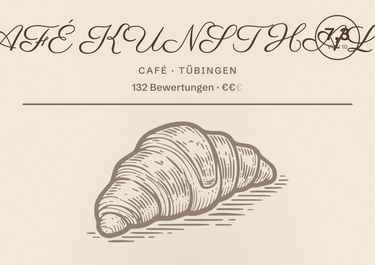 Illustriertes Poster von CAFÉ KUNSTHALLE, Café in Tübingen: Bewertung 7,3 von 10 aus 132 Bewertungen, Preisniveau €€