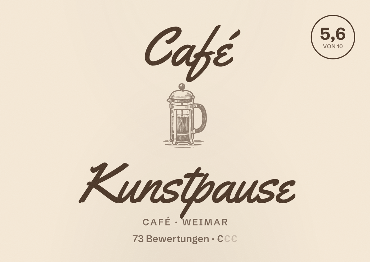 Illustriertes Poster von Café Kunstpause, Café in Weimar: Bewertung 5,6 von 10 aus 73 Bewertungen, Preisniveau €