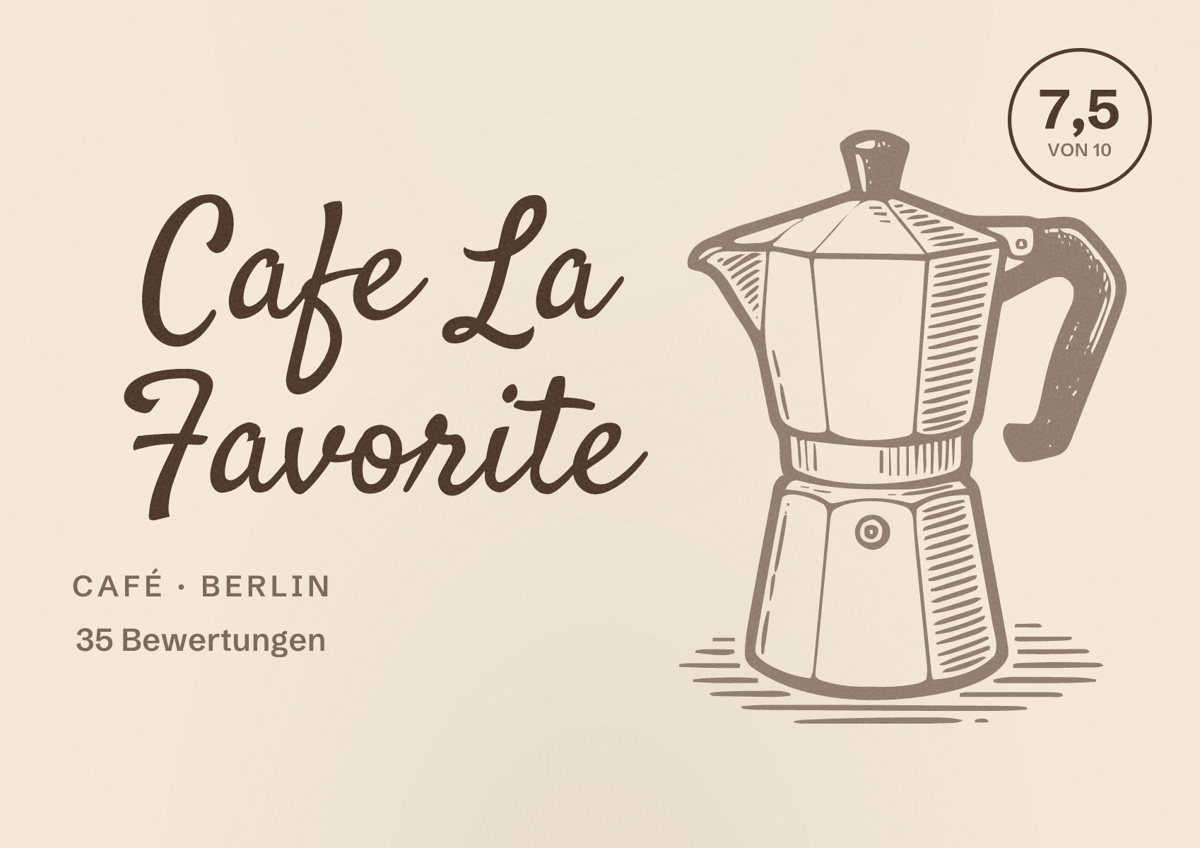 Illustriertes Poster von Cafe La Favorite, Café in Berlin: Bewertung 7,5 von 10 aus 35 Bewertungen