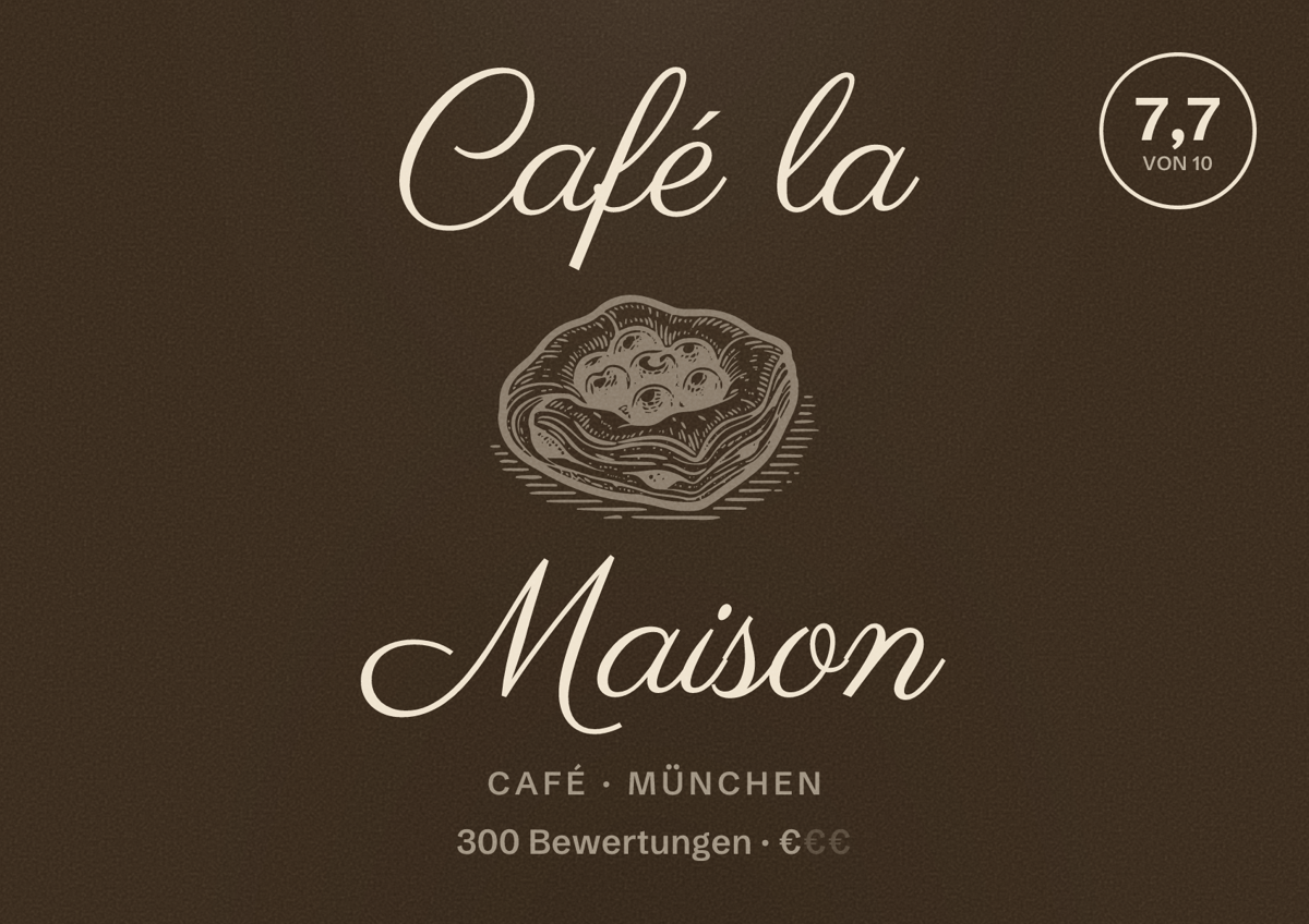 Illustriertes Poster von Café la Maison, Café in München: Bewertung 7,7 von 10 aus 300 Bewertungen, Preisniveau €