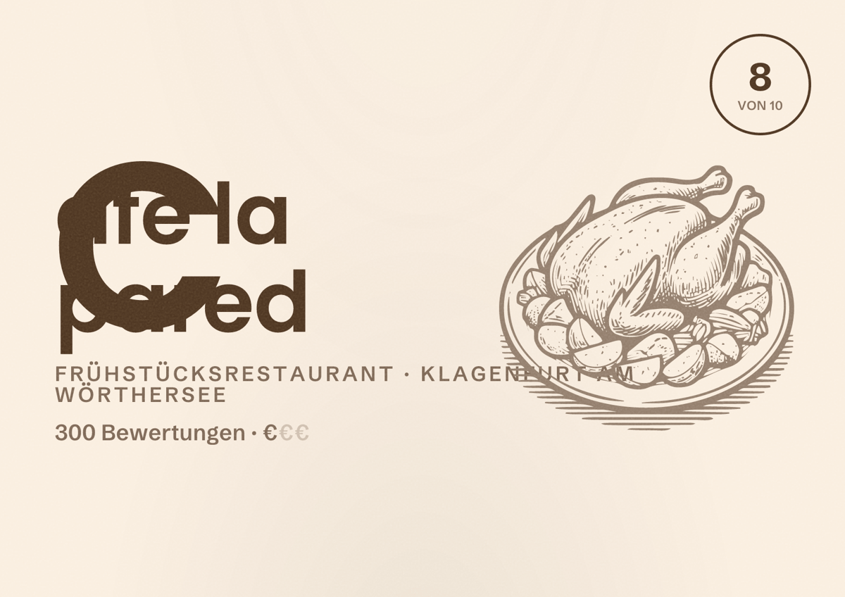 Illustriertes Poster von Café la pared, Frühstücksrestaurant in Klagenfurt am Wörthersee: Bewertung 8 von 10 aus 300 Bewertungen, Preisniveau €
