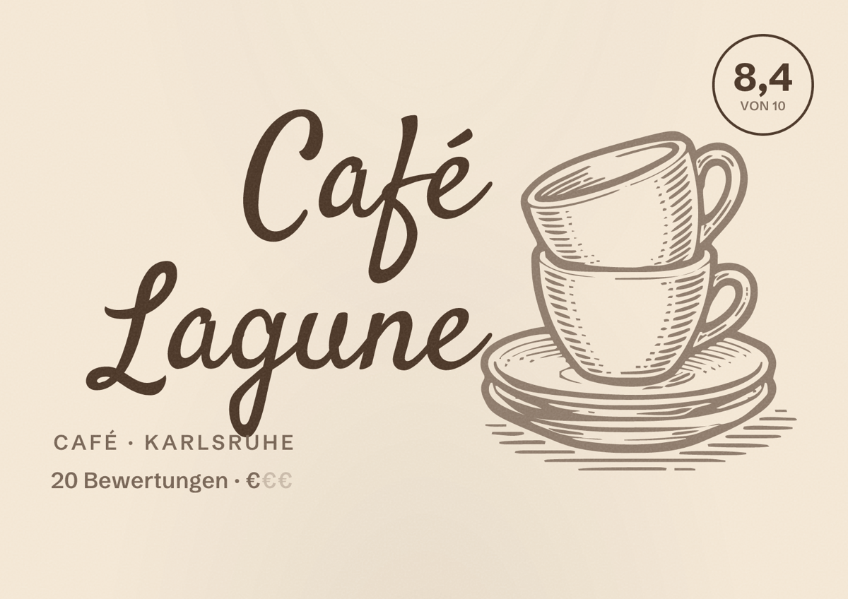 Illustriertes Poster von Café Lagune, Café in Karlsruhe: Bewertung 8,4 von 10 aus 20 Bewertungen, Preisniveau €