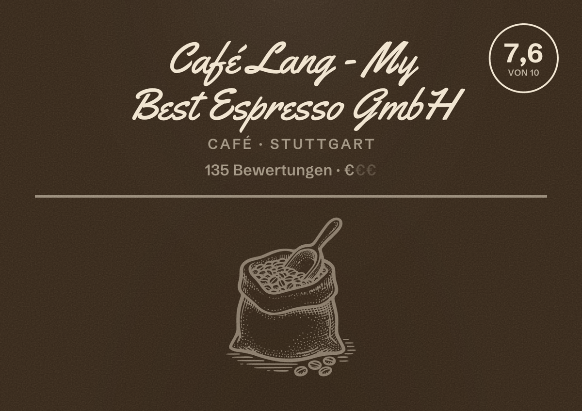 Illustriertes Poster von Café Lang - My Best Espresso GmbH, Café in Stuttgart: Bewertung 7,6 von 10 aus 135 Bewertungen, Preisniveau €