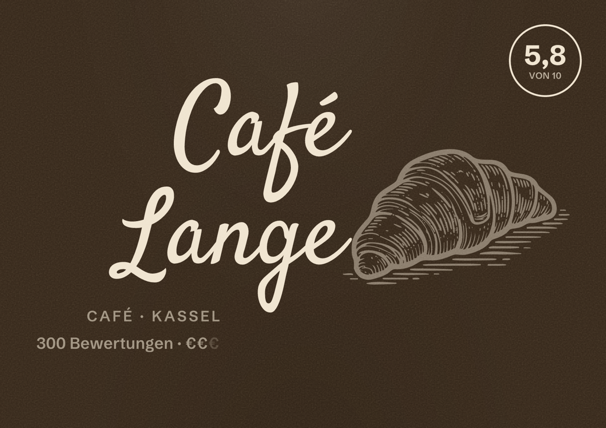 Illustriertes Poster von Café Lange, Café in Kassel: Bewertung 5,8 von 10 aus 300 Bewertungen, Preisniveau €€
