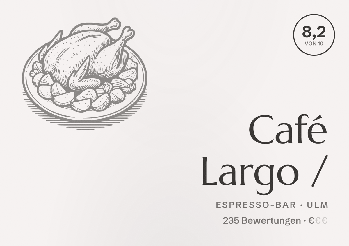 Illustriertes Poster von Café Largo /, Espresso-Bar in Ulm: Bewertung 8,2 von 10 aus 235 Bewertungen, Preisniveau €