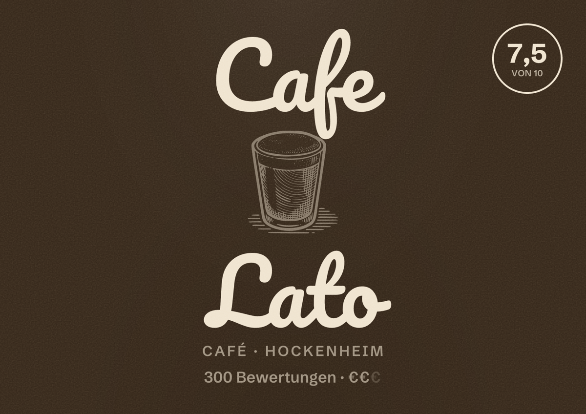 Illustriertes Poster von Cafe Lato, Café in Hockenheim: Bewertung 7,5 von 10 aus 300 Bewertungen, Preisniveau €€