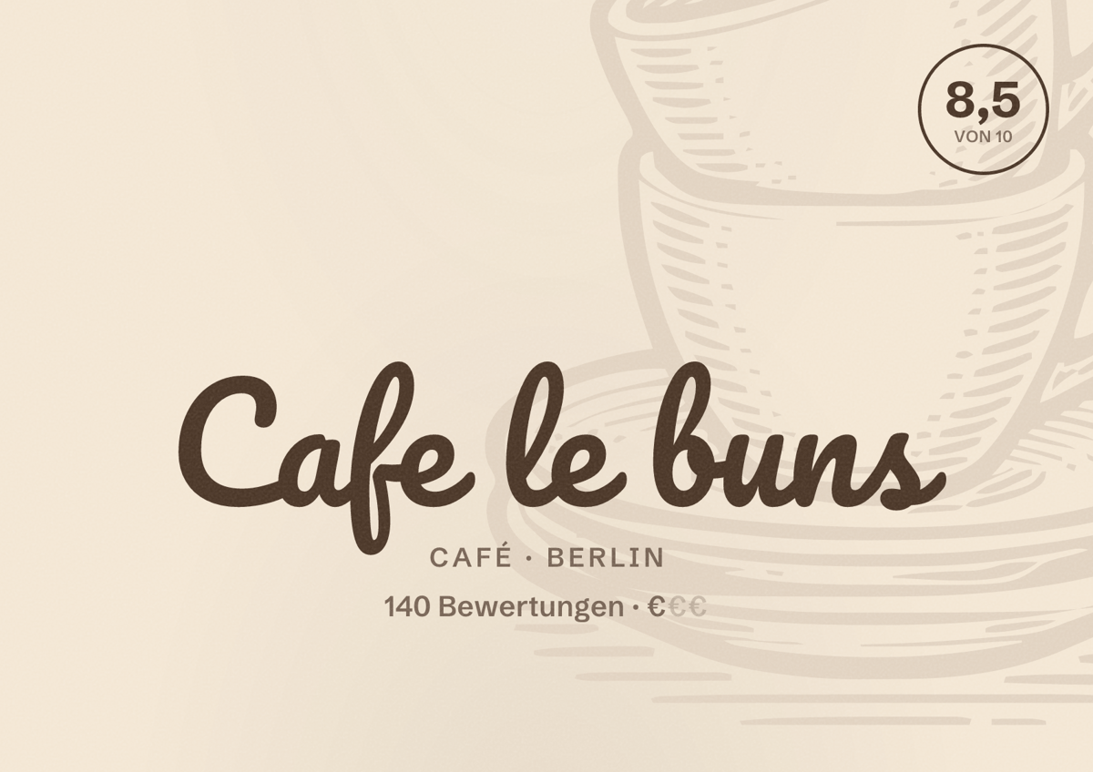 Illustriertes Poster von Cafe le buns, Café in Berlin: Bewertung 8,5 von 10 aus 140 Bewertungen, Preisniveau €