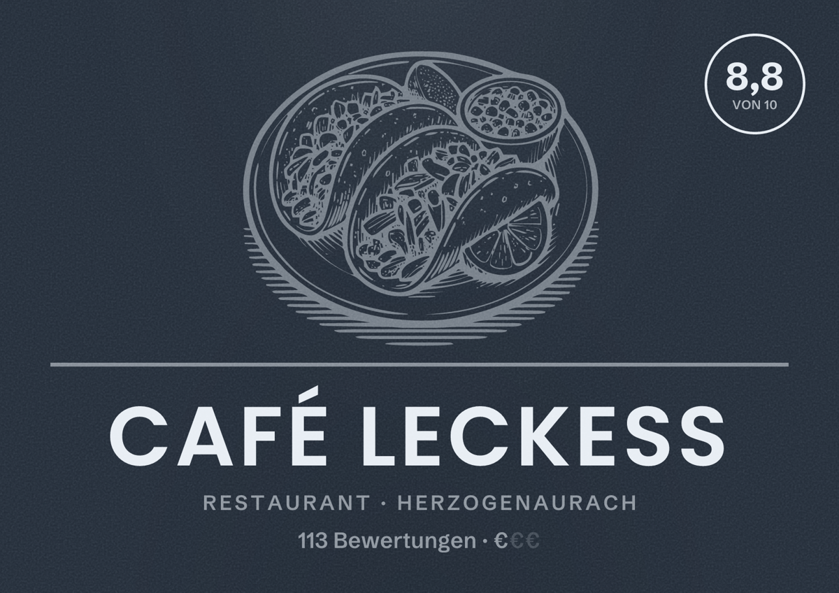 Illustriertes Poster von Café Leckess, Restaurant in Herzogenaurach: Bewertung 8,8 von 10 aus 113 Bewertungen, Preisniveau €