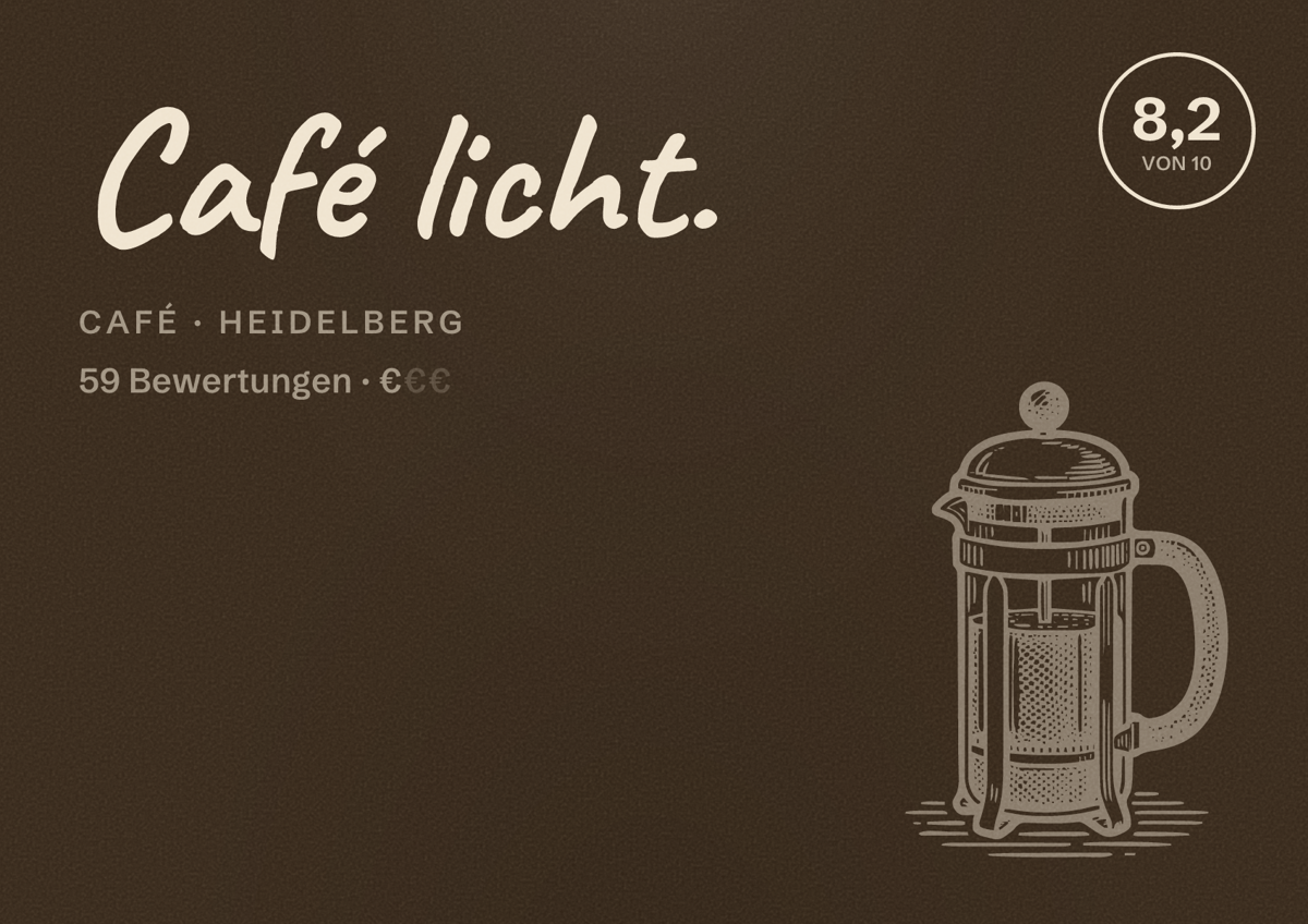 Illustriertes Poster von Café licht., Café in Heidelberg: Bewertung 8,2 von 10 aus 59 Bewertungen, Preisniveau €