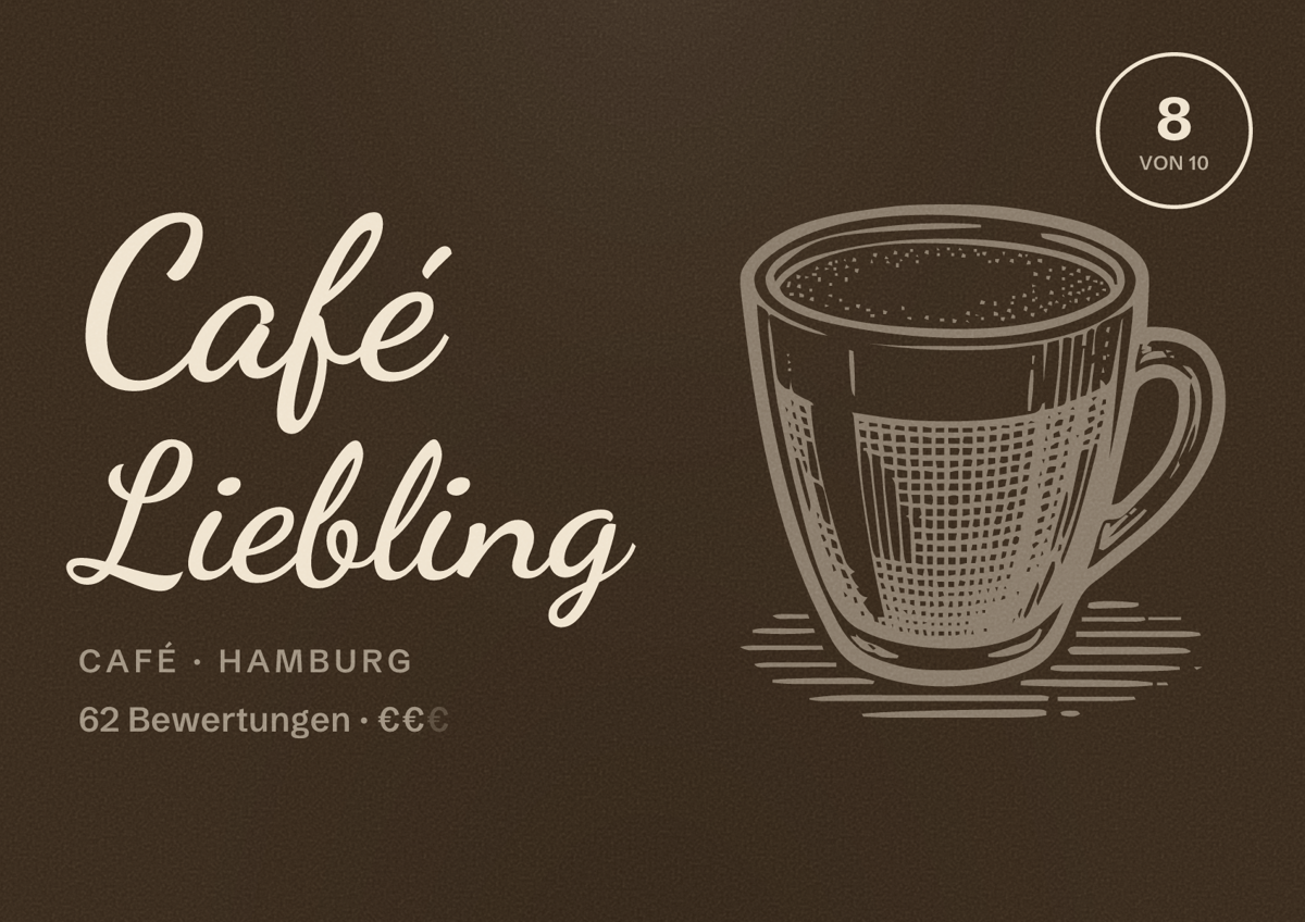 Illustriertes Poster von Café Liebling, Café in Hamburg: Bewertung 8 von 10 aus 62 Bewertungen, Preisniveau €€