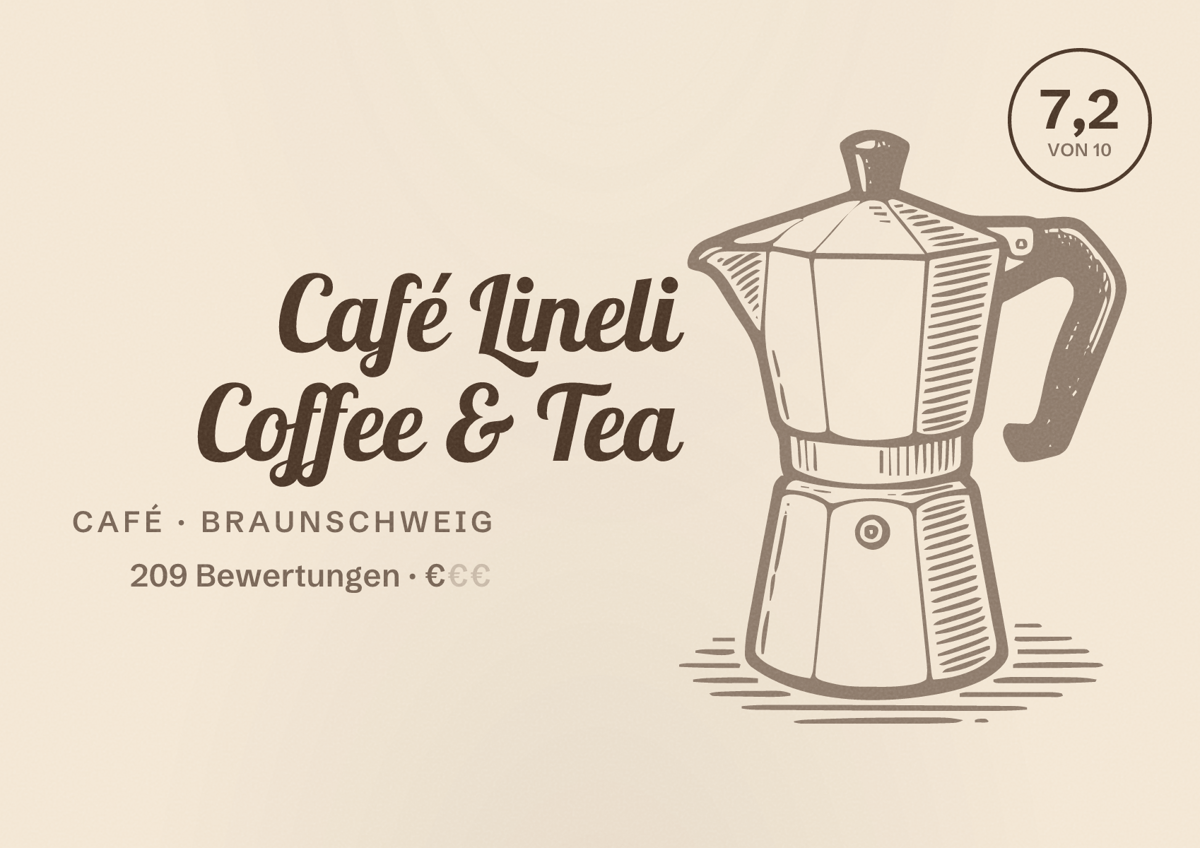 Illustriertes Poster von Café Lineli Coffee & Tea, Café in Braunschweig: Bewertung 7,2 von 10 aus 209 Bewertungen, Preisniveau €