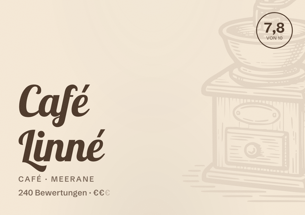 Illustriertes Poster von Café Linné, Café in Meerane: Bewertung 7,8 von 10 aus 240 Bewertungen, Preisniveau €€