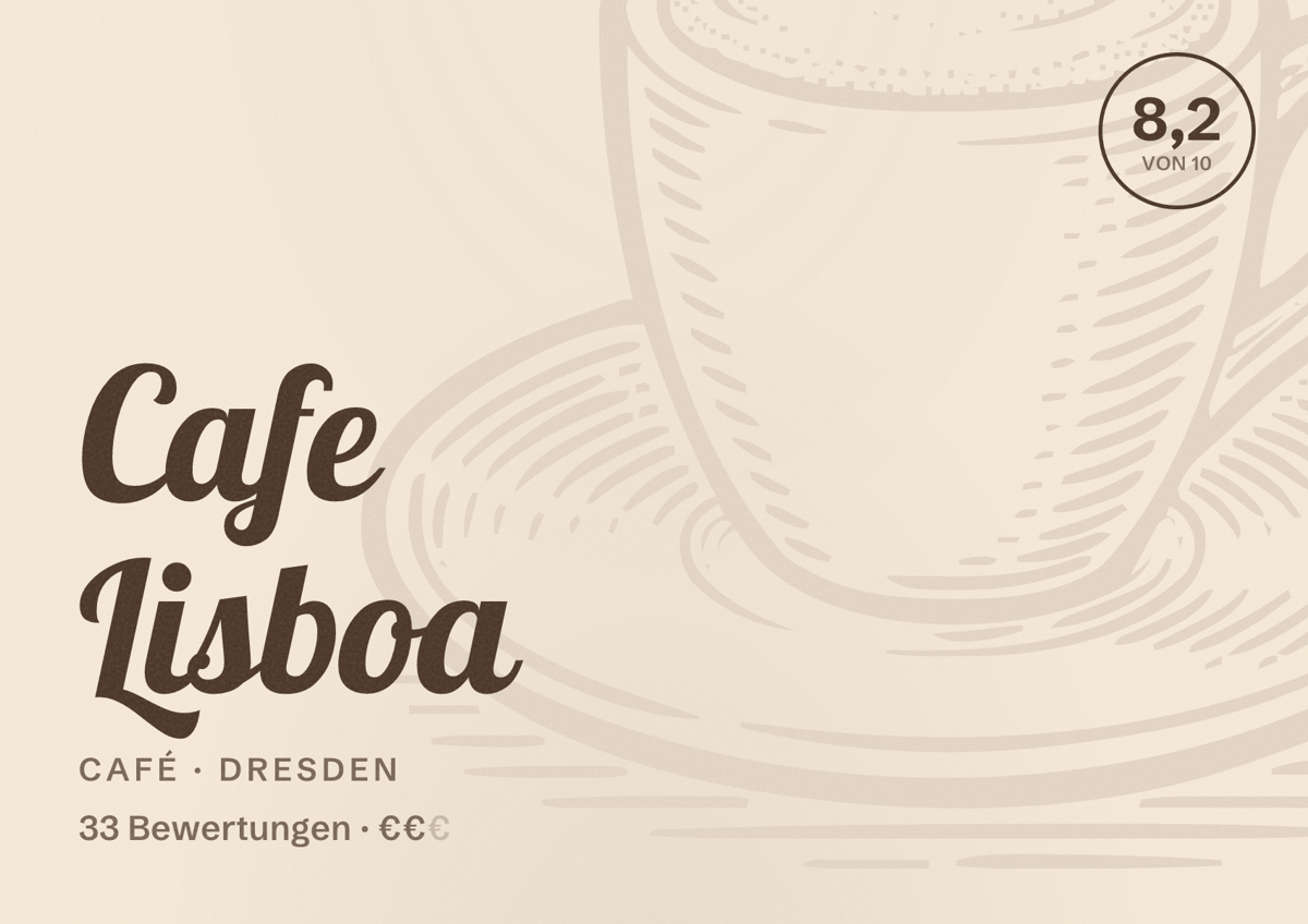 Illustriertes Poster von Cafe Lisboa, Café in Dresden: Bewertung 8,2 von 10 aus 33 Bewertungen, Preisniveau €€