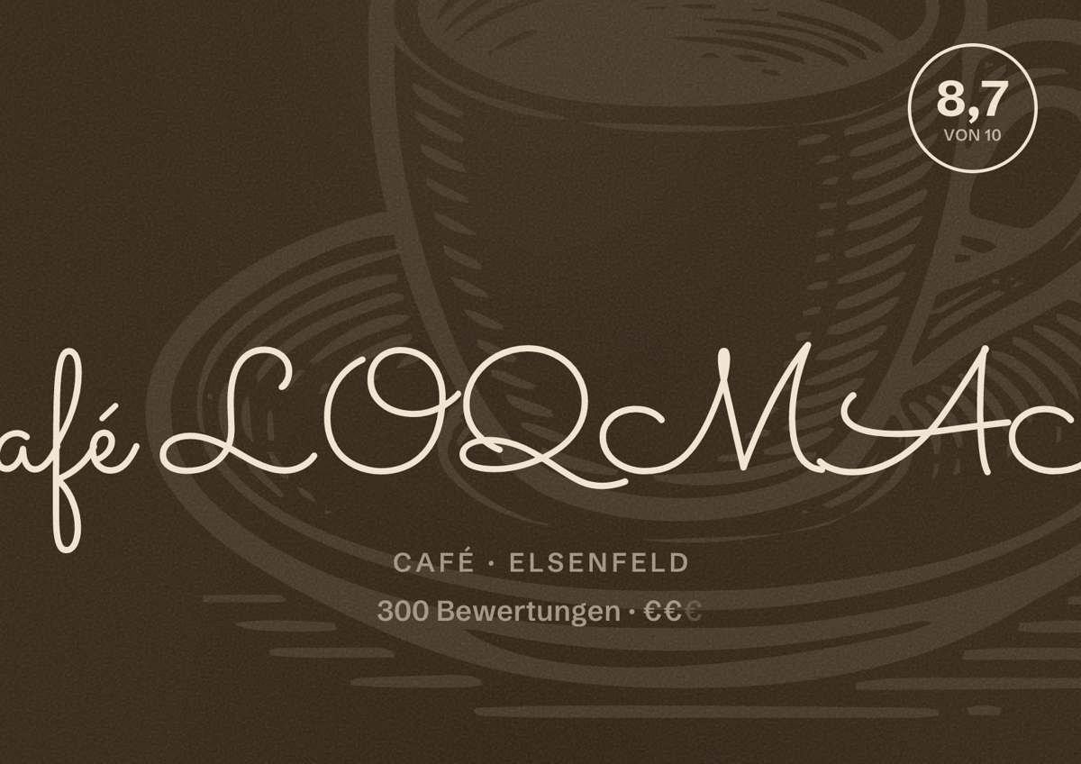 Illustriertes Poster von Café LOQMAM, Café in Elsenfeld: Bewertung 8,7 von 10 aus 300 Bewertungen, Preisniveau €€