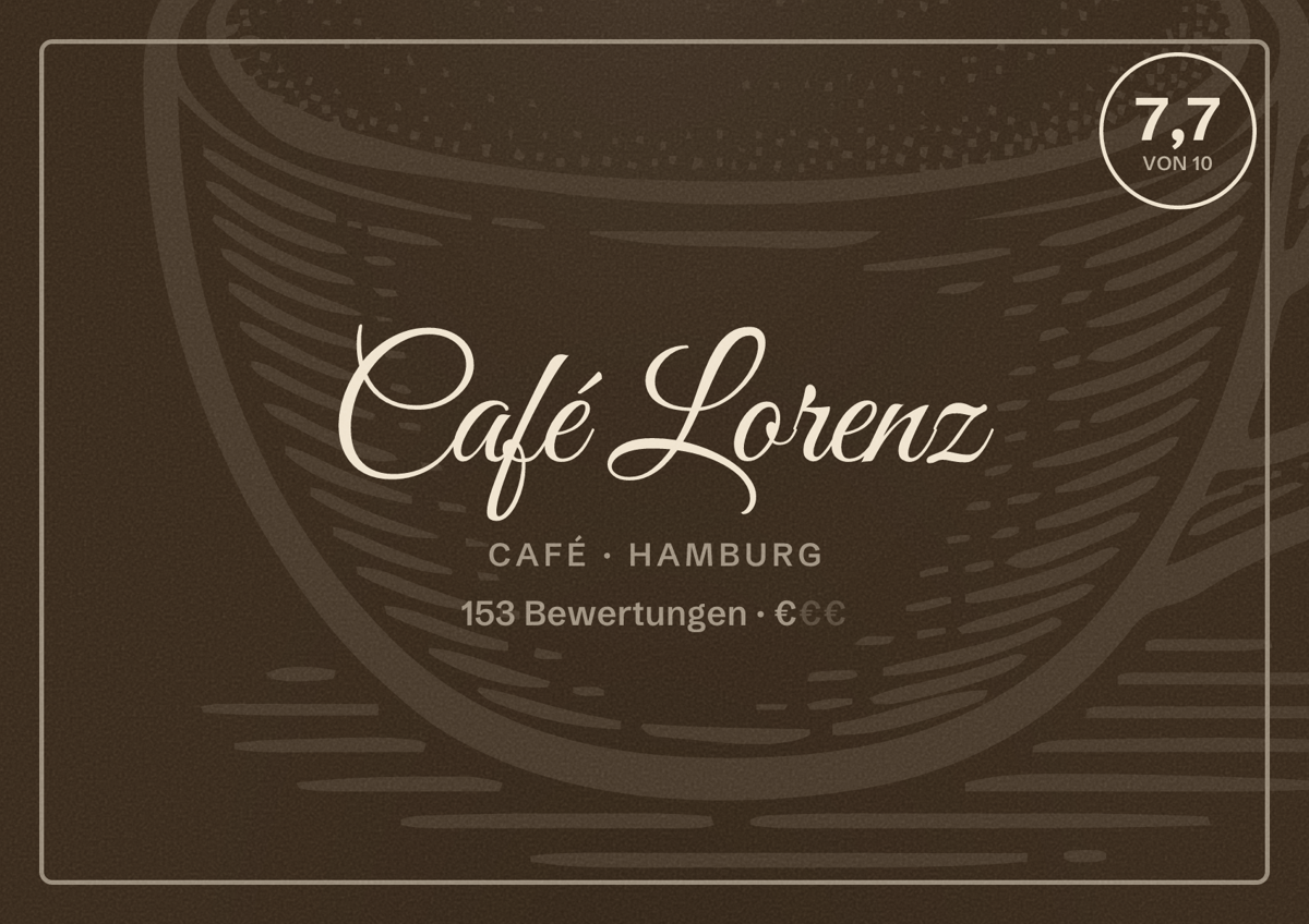 Illustriertes Poster von Café Lorenz, Café in Hamburg: Bewertung 7,7 von 10 aus 153 Bewertungen, Preisniveau €
