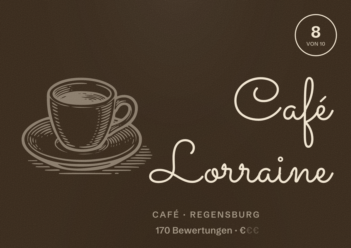 Illustriertes Poster von Café Lorraine, Café in Regensburg: Bewertung 8 von 10 aus 170 Bewertungen, Preisniveau €