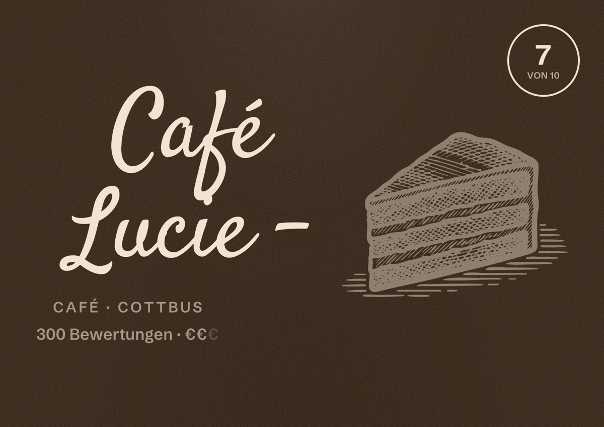 Illustriertes Poster von Café Lucie -, Café in Cottbus: Bewertung 7 von 10 aus 300 Bewertungen, Preisniveau €€