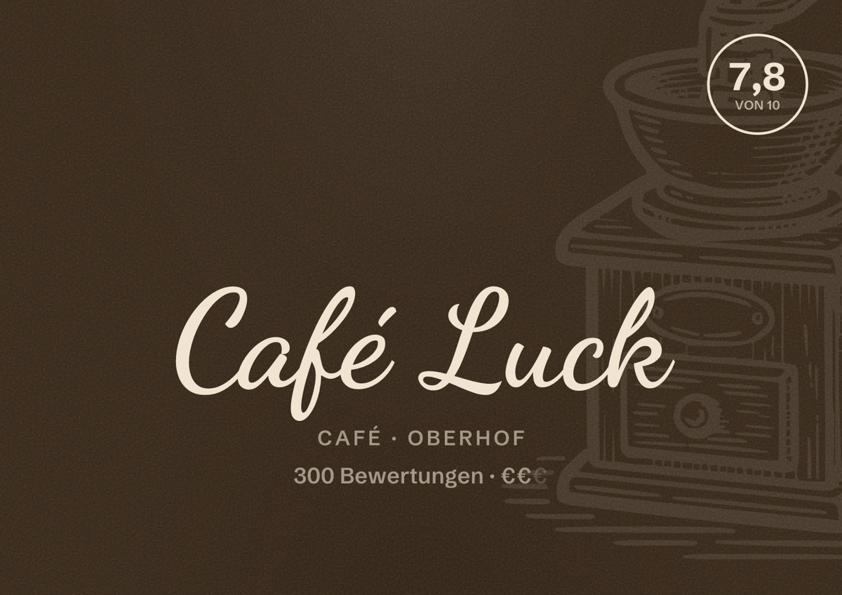 Illustriertes Poster von Café Luck, Café in Oberhof: Bewertung 7,8 von 10 aus 300 Bewertungen, Preisniveau €€