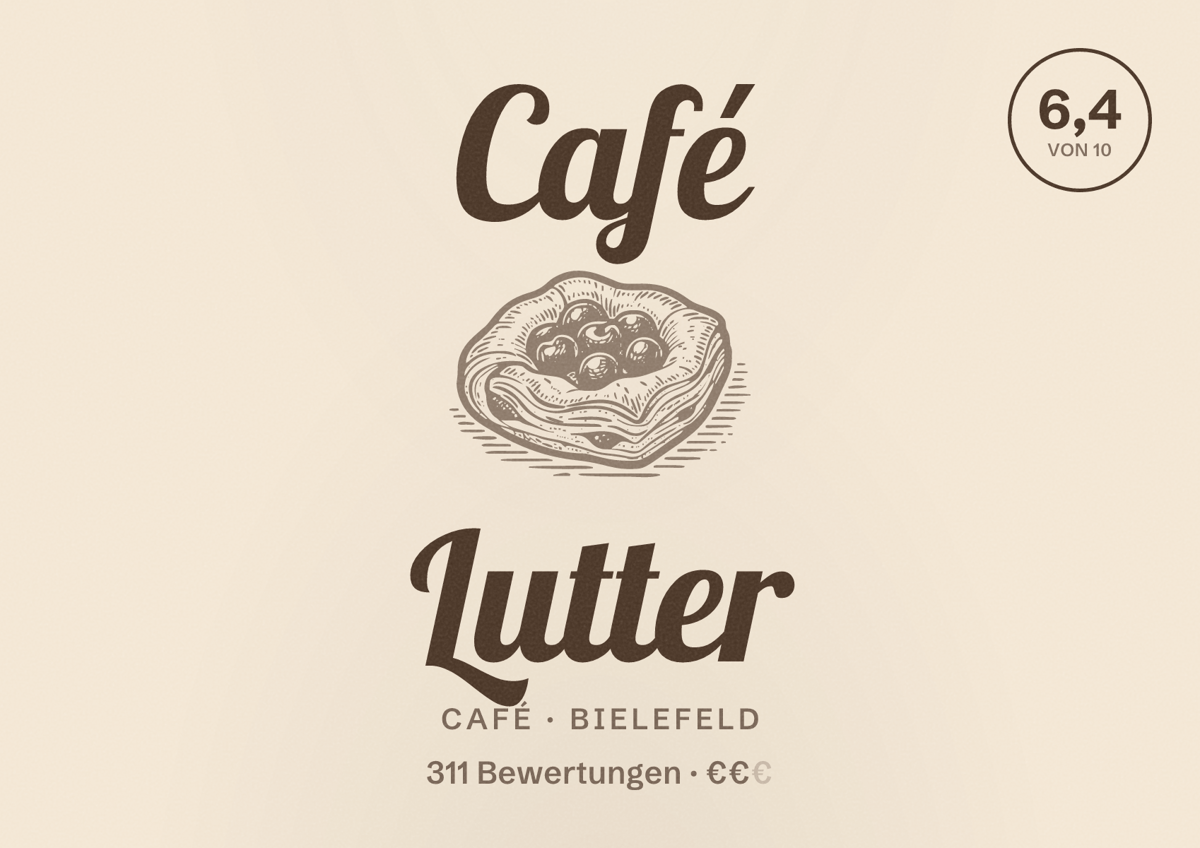 Illustriertes Poster von Café Lutter, Café in Bielefeld: Bewertung 6,4 von 10 aus 311 Bewertungen, Preisniveau €€