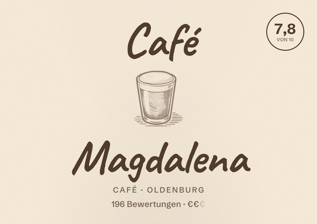 Illustriertes Poster von Café Magdalena, Café in Oldenburg: Bewertung 7,8 von 10 aus 196 Bewertungen, Preisniveau €€
