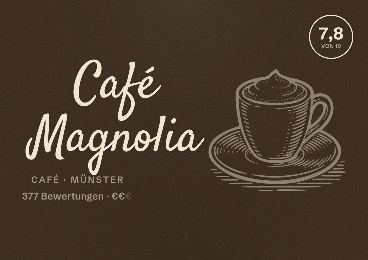 Illustriertes Poster von Café Magnolia, Café in Münster: Gästebewertung 7,8 von 10 aus 377 Bewertungen