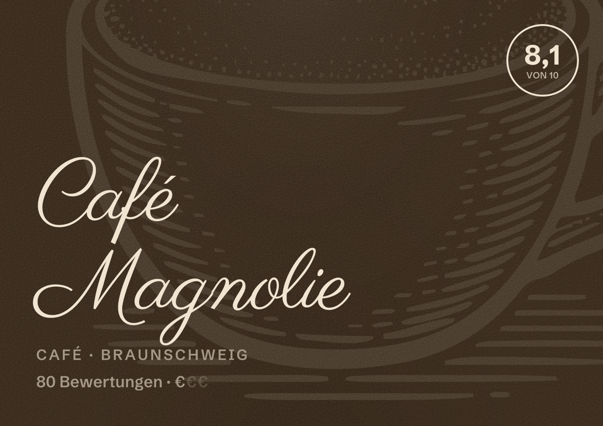 Illustriertes Poster von Café Magnolie, Café in Braunschweig: Bewertung 8,1 von 10 aus 80 Bewertungen, Preisniveau €