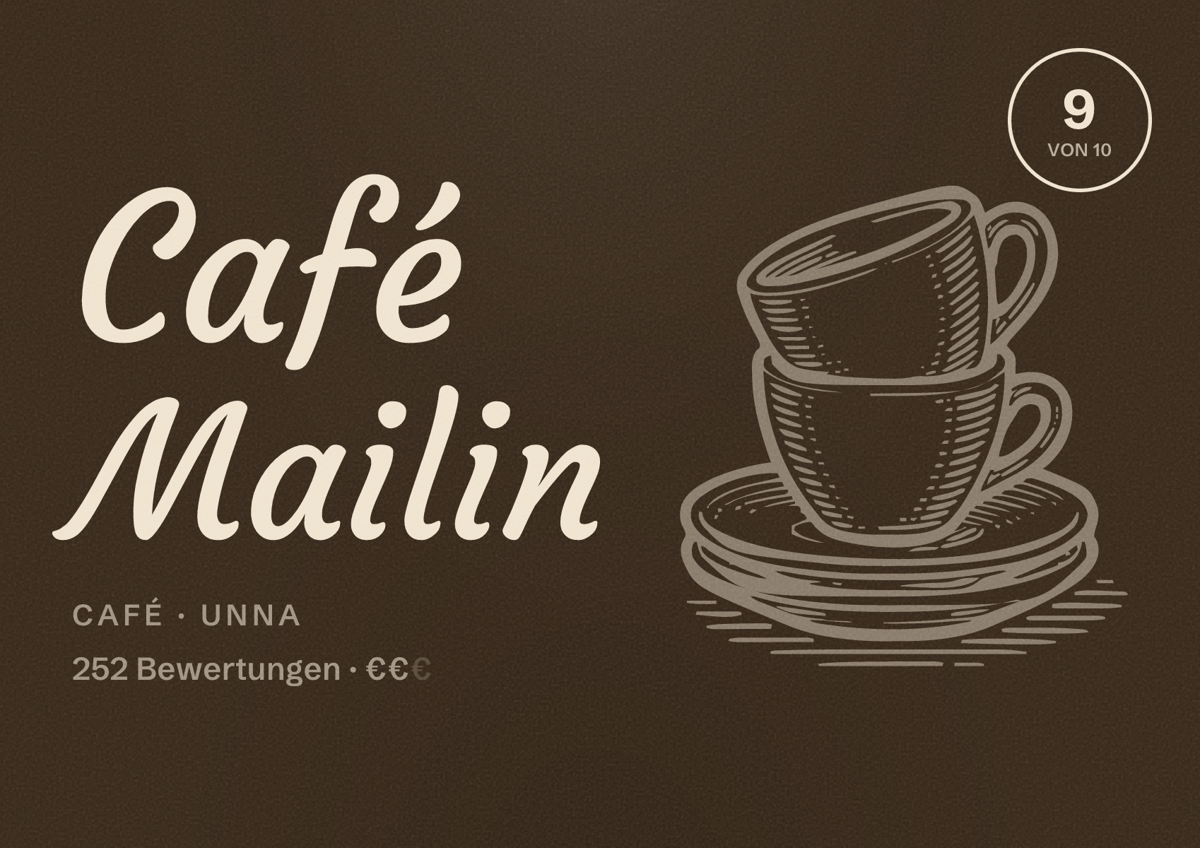 Illustriertes Poster von Café Mailin, Café in Unna: Bewertung 9 von 10 aus 252 Bewertungen, Preisniveau €€