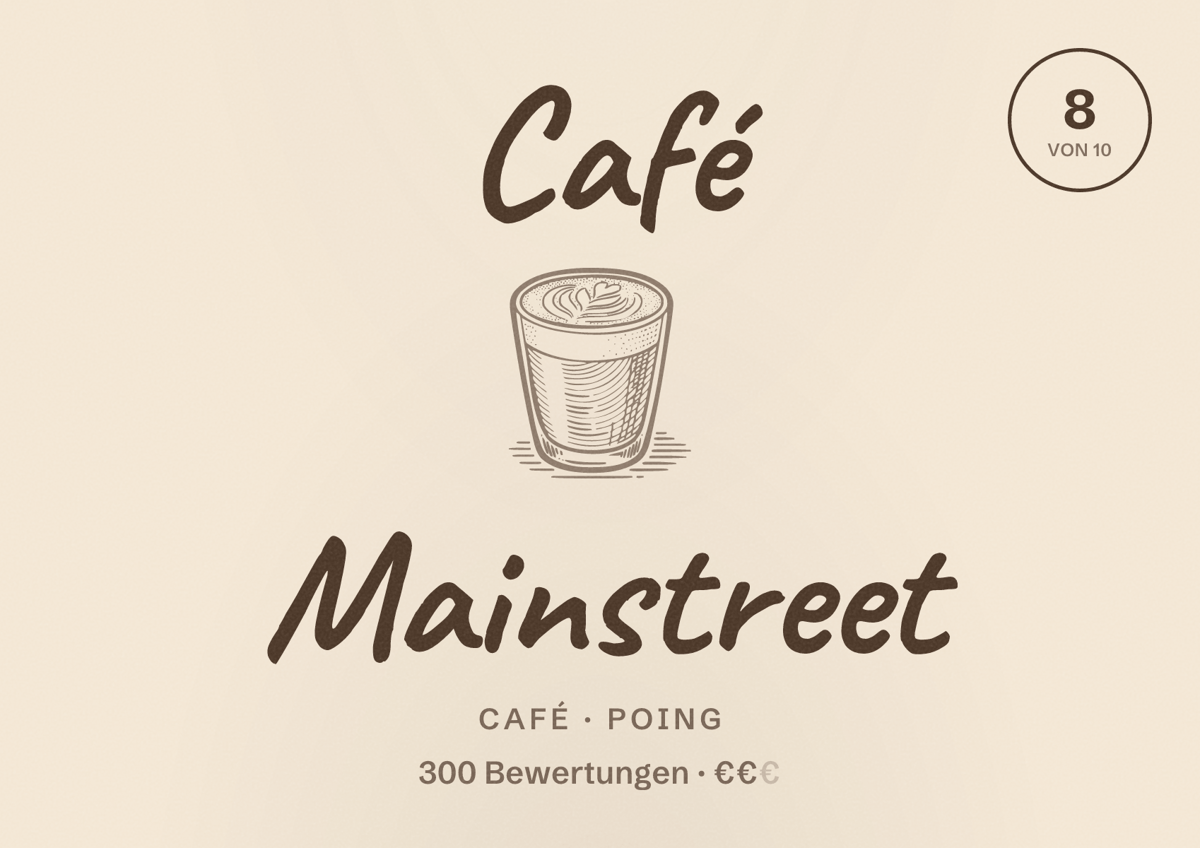 Illustriertes Poster von Café Mainstreet, Café in Poing: Bewertung 8 von 10 aus 300 Bewertungen, Preisniveau €€
