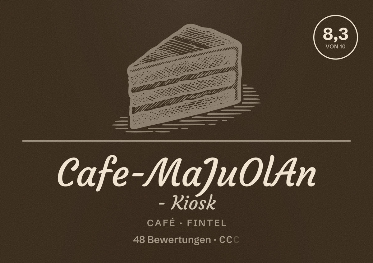 Illustriertes Poster von Cafe-MaJuOlAn - Kiosk, Café in Fintel: Bewertung 8,3 von 10 aus 48 Bewertungen, Preisniveau €€