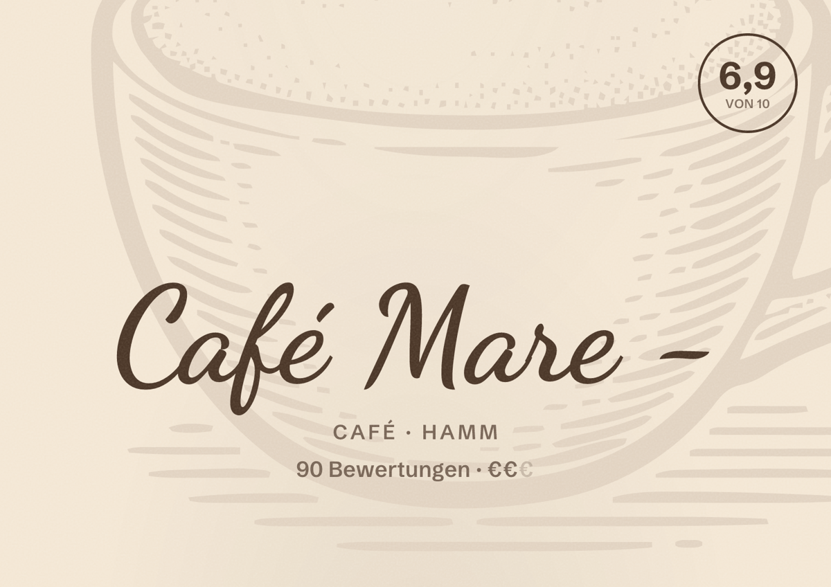 Illustriertes Poster von Café Mare -, Café in Hamm: Bewertung 6,9 von 10 aus 90 Bewertungen, Preisniveau €€