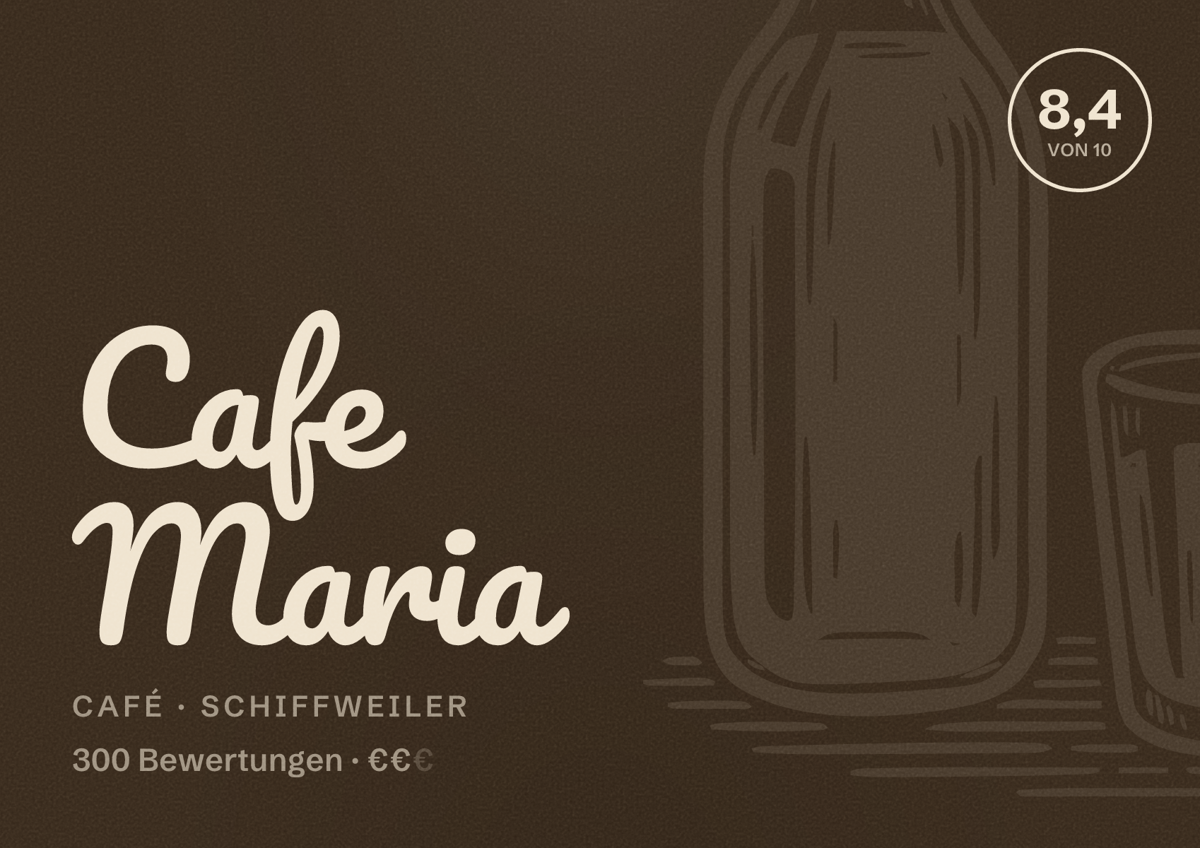 Illustriertes Poster von Cafe Maria, Café in Schiffweiler: Bewertung 8,4 von 10 aus 300 Bewertungen, Preisniveau €€
