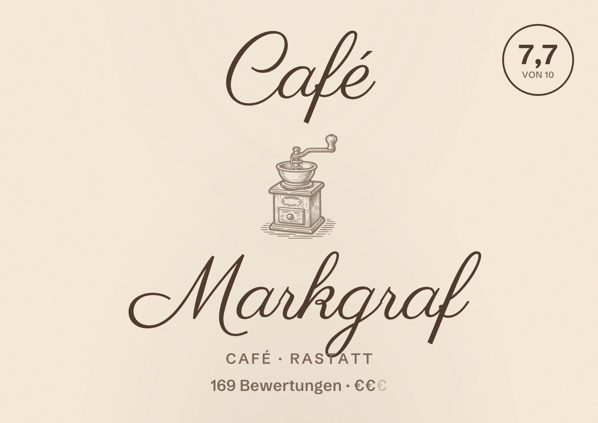 Illustriertes Poster von Café Markgraf, Café in Rastatt: Bewertung 7,7 von 10 aus 169 Bewertungen, Preisniveau €€