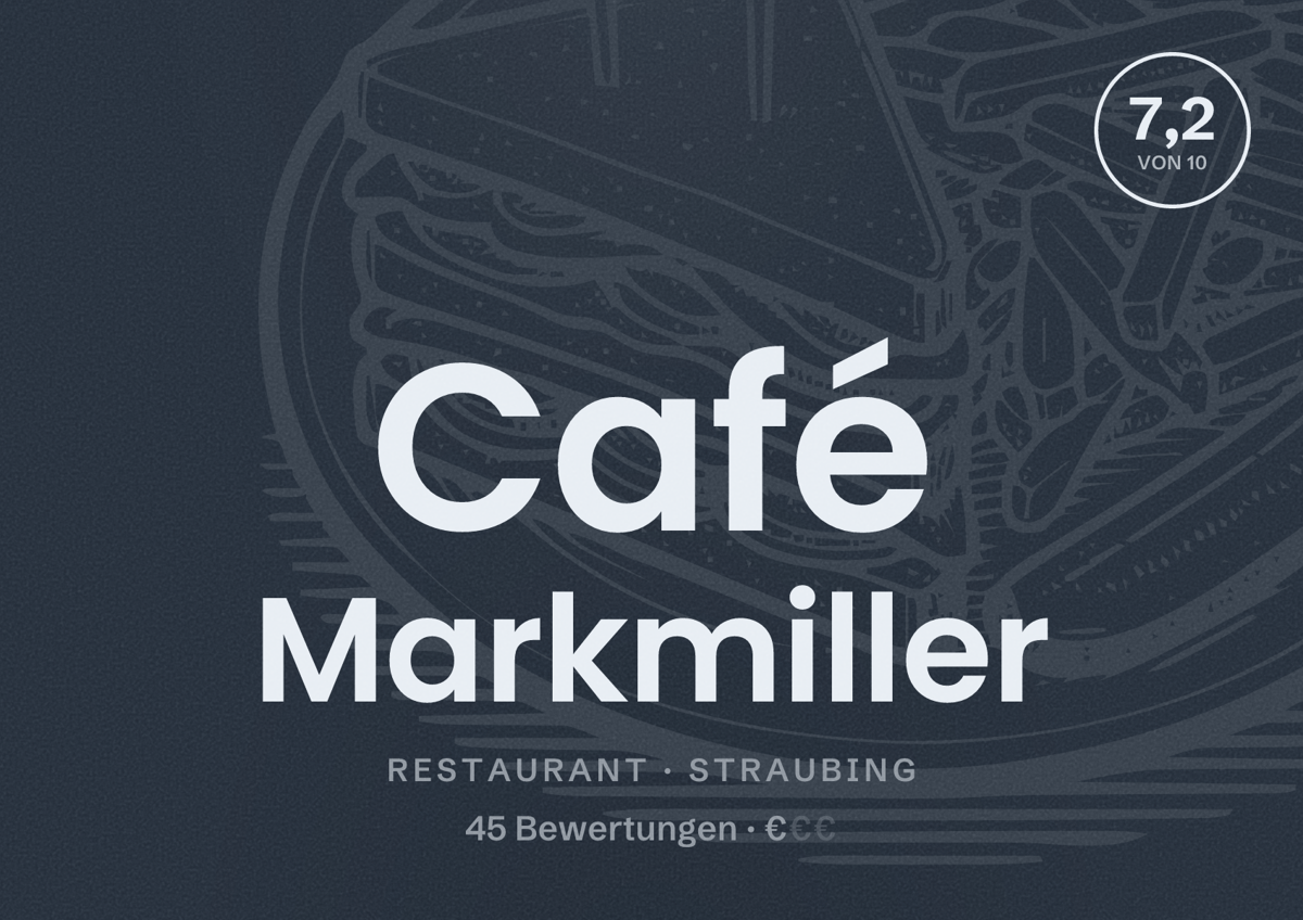 Illustriertes Poster von Café Markmiller, Restaurant in Straubing: Bewertung 7,2 von 10 aus 45 Bewertungen, Preisniveau €