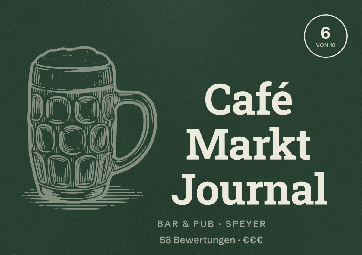 Illustriertes Poster von Café Markt Journal, Bar & Pub in Speyer: Bewertung 6 von 10 aus 58 Bewertungen, Preisniveau €€€