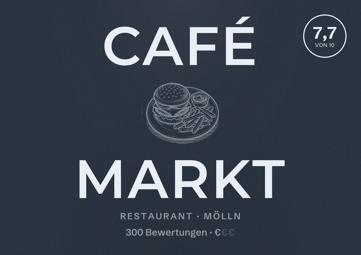 Illustriertes Poster von Café Markt, Restaurant in Mölln: Bewertung 7,7 von 10 aus 300 Bewertungen, Preisniveau €